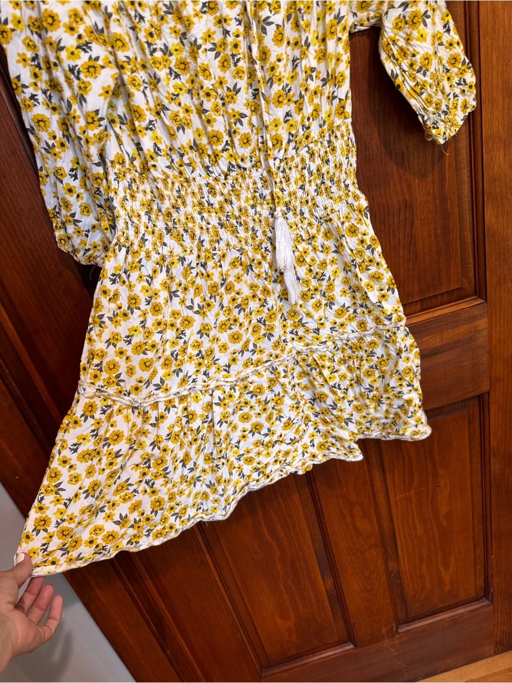 39A. J for Justify Yellow Floral Off-Shoulder Smocked Mini Dress - Picture 6 of 9